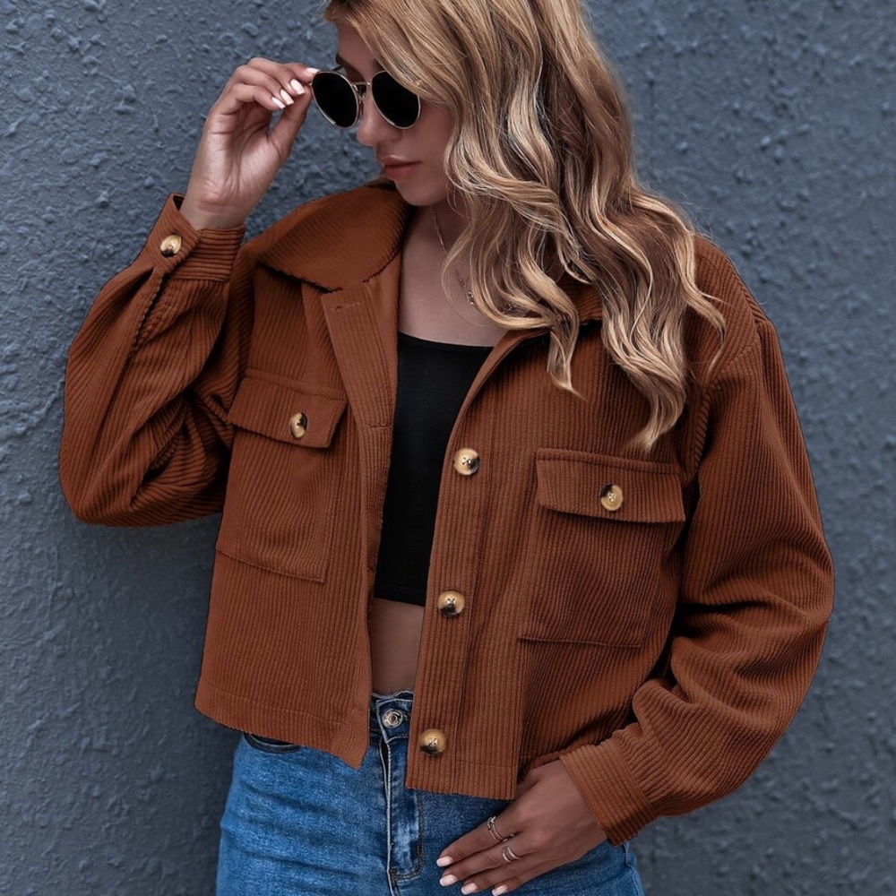 button up pocket corduroy classic jacket shacket - Picture 3 of 13